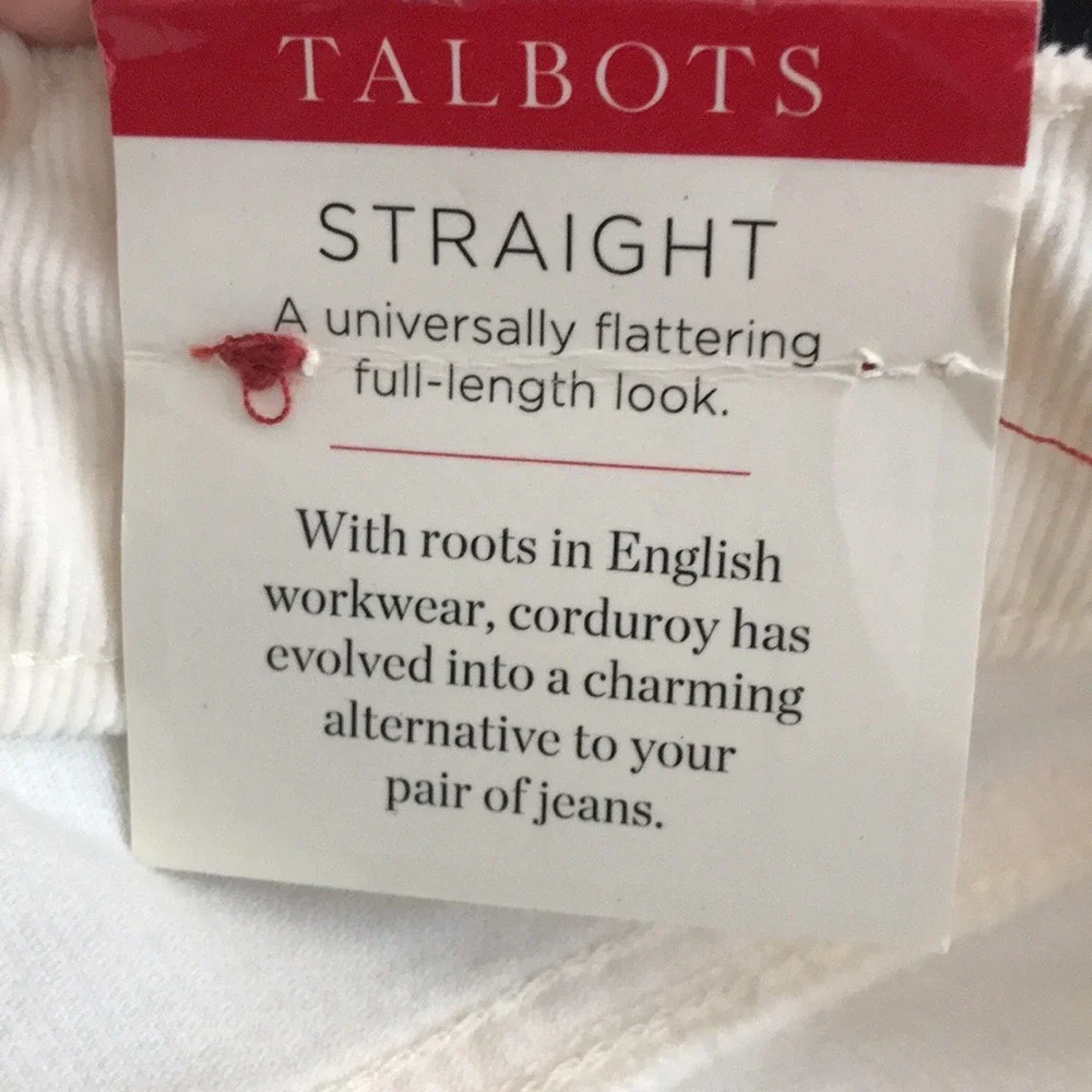 Talbots Women's 16P‎ Corduroy Pants Cream Slimming Straight Leg Five-Pocket NEW